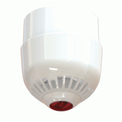Avvisatore ottico/acustico da esterno multi tono autoalimentato dal loop. Colore bianco con lampeggiante rosso. Base alta. Montaggio a soffitto. Protezione IP65.CPR certified to EN54:3 and EN54:23