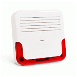 Sirena ottico-acustica da eterno (contenitore PC-LEXAN, rossa, protezione metallica, tromba dinamica, compatibile con batteria di backup 12V / 2,3 Ah)