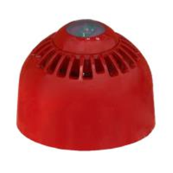 Avvisatore acustico di allarme multitono con lampeggiante bianco VAD da interno per montaggio da soffitto, sistema wireless Fusion, colore rosso. Necessita di base rossa per sirena wireless. Protezione IP54. CPR