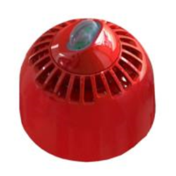 Avvisatore acustico di allarme multitono con lampeggiante bianco VAD da interno per montaggio a parete, sistema wireless Fusion, colore rosso. Necessita di base rossa per sirena wireless. Protezione IP54. CPR