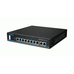 Switch PoE+ desktop Downlink: n.8 porte 10/100/1000M. Uplink: n. 2 porte 10/100/1000M. Modalità TVCC Alimentazione 110~240Vac.