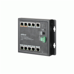Switch Layer 2 unmanaged con 11 porte (8 PoE 10/100 Mbps <96 W + 2 Gigabit uplink + 1 SFP uplink), capacità switching 13.6 Gbps, rate inoltro pacchetti 5.56 Mpps, 48~57 Vdc
