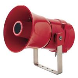 Sirena di allarme multitono ATEX Exd ad alta potenza sino a 117dBA@1mt, per interno/esterno, montaggio a parete. Grado di protezione IP67. Colore rossa. Certificata CPR EN54-3