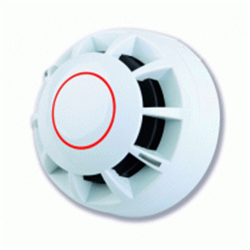 Rivelatore programmabile termico Analogico a basso profilo in policarbonato UL94-V2 bianco serie CAST con isolatore di linea. Il sensore permette di selezionare 3 modalità di funzionamto