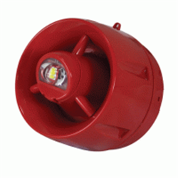 Sirena da 100dB e lampeggiante ottico W-2,75-9 o W-4-4 VAD, con isolatore per loop Cast in policarbonato rosso.