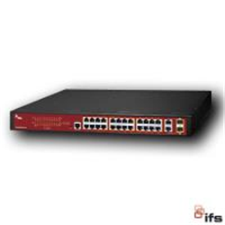 Economy 24-port Fast Ethernet Websmart Switch with 802.3at PoE+ and 2-port Gigabit TP SFP combo ports (370W PoE Budget)