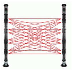 N°1 Barriera IR a 4 doppie lenti  4TX + 4RX (32 raggi incrociati), altezza 2,0 m, disqualifica e riscaldamento integrati, portata in esterno 100 m, IP65