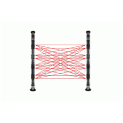 N°1 barriera IR a 2 doppie lenti 2TX + 2RX (8 raggi incrociati), altezza 1,0 m, disqualifica e riscaldamento integrati, portata in esterno 100 m, IP65
