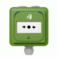 Avvisatore manuale indirizzato serie 3000 con isolatore colore verde, stagno per esterno - IP67, include pressacavo e scatola di montaggio.