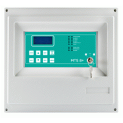 Centrale di rivelazione gas  equipaggiata di 8 ingressi analogici 4-20 mA espandibile a 16 (scheda STG8IN-S) e 6 relè d’uscita a bordo centrale.