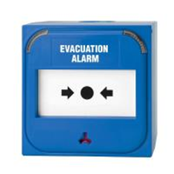 Avvisatore manuale indirizzato serie 3000 con isolatore colore blu - IP41, non include scatola di montaggio. Scritta serigrafata "EVACUATION ALARM"