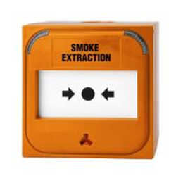 Avvisatore manuale indirizzato serie 3000 con isolatore colore arancione - IP41, non include scatola di montaggio. Scritta serigrafata "SMOKE EXTRACTION"